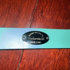 Tiffany & Co. Teal Leather Dog Collar with Silver Plaque and bow tie